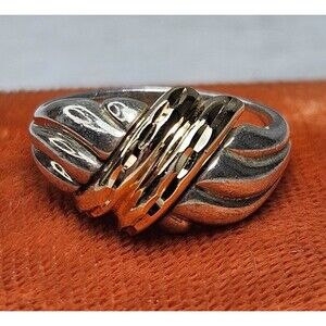 Solid 14k 925 Sterling Wrapped Design Ring SZ 6 Diamond Cut Accent 4.3gr